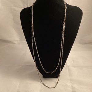 Long two rows silver tone metallic necklace